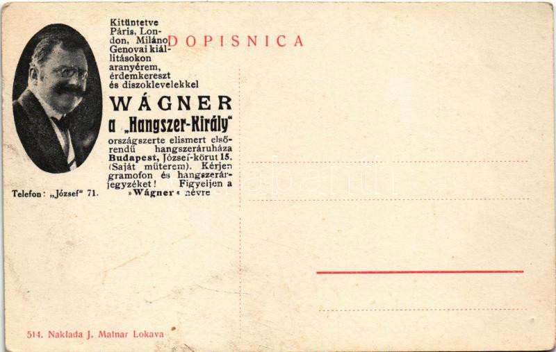 Lokve, Pozdrav iz Lokava; Hátoldalon Wágner a Hangszer-király reklám. J. Malnar kiadása / advertisement on the backside - Image 2