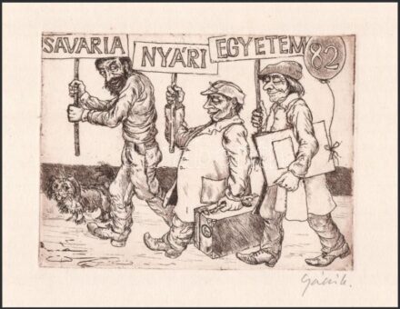 Gácsi Mihály (1926-1987): Savaria Nyári Egyetem. Rézkarc, papír, jelzett, 9,5×12,5 cm