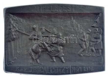 Osztrák-Magyar Monarchia 1916. 'In Treue Fest - K.u.K. J.R. No. 71 - Galgotzy (Császári és Királyi 71. Gyalogezred)' Zn sapkajelvény 'UITZ M' gyártói jelzéssel (31x42mm) T:1- / Austro-Hungarian Monarchy 1916. 'IN TREUE FEST / K.U.K. J.R.