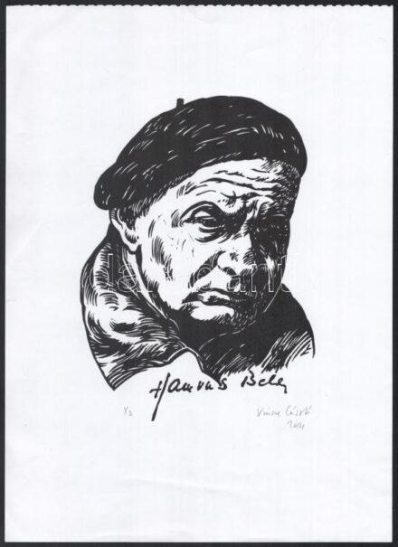 Vincze László (1934-2020): Hamvas Béla. Linómetszet, papír, jelzett, 20x14,5 cm