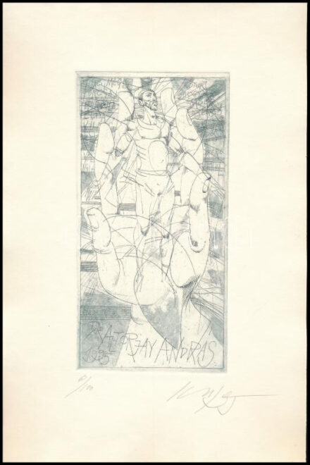 Kass János (1927-2010): Dr. Altorjay András, 1995. Rézkarc, papír, jelzett, számozott (61/100). Üvegezett fa keretben. 19×9,5 cm