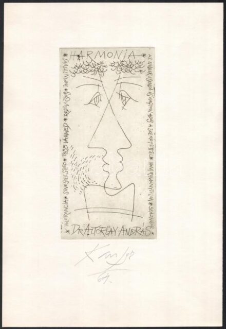 Kass János (1927-2010): Harmonia, 1998. Rézkarc, papír, jelzett. 19×9,5 cm