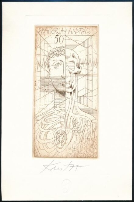 Kass János (1927-2010): Dr. Altorjay András, 1995. Rézkarc, papír, jelzett. 19×9,5 cm