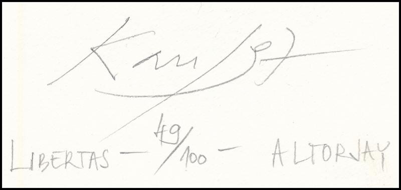 Kass János (1927-2010): Libertas, 1997. Rézkarc, papír, jelzett, számozott (49/100). 16,5×12,5 cm - Image 2