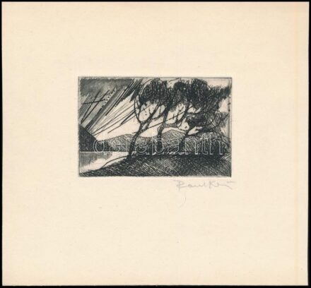 Raszler Károly (1925-2005): Dunakanyar. Rézkarc, papír, jelzett. 5×7,5 cm