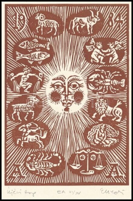 Ecsedi Mária (1941-): Újévi lap. Linómetszet, papír, jelzett. Művészpéldány EA VI/XV számozással. 14,5x10 cm