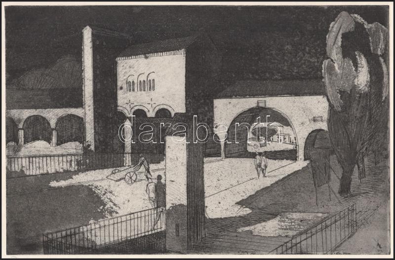 Áron Nagy Lajos (1913-1987): Romkert (Székesfehérvár). Rézkarc, papír, jelzett, 19x29,5 cm - Image 2