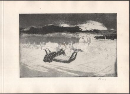 Áron Nagy Lajos (1913-1987): Nádvágók a Velencei-tónál. Rézkarc, papír, jelzett, 19,5x29,5 cm