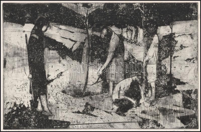 M. Tóth István (1922-?): Faültetők. Rézkarc, papír, jelzett, 19,5x29,5 cm - Image 2