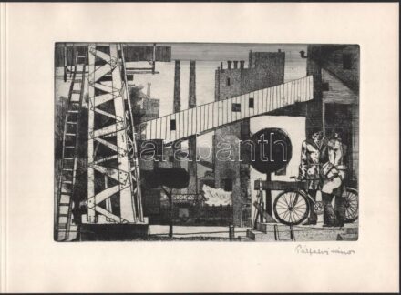 Pálfalvi János (1934-2016): Kerékpáros. Rézkarc, papír, jelzett, 19x29,5 cm