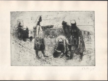 Olvashatatlan jelzéssel: Munka a földeken. Rézkarc, papír, jelzett, 19x29,5 cm