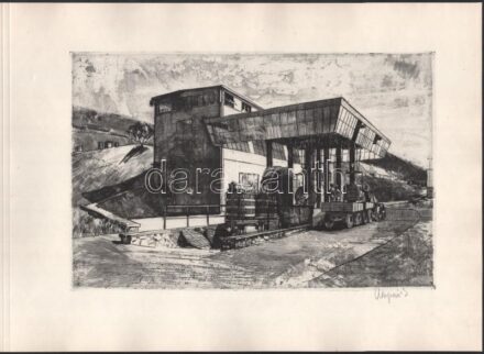 Veszprémi Endre (1925-2013): Üzem előtt (szocreál életkép). Rézkarc, papír, jelzett, 19x29 cm