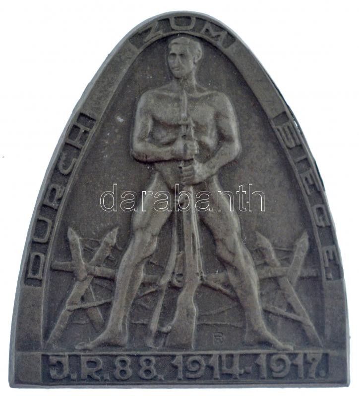 Osztrák-Magyar Monarchia 1917. 'Durch zum Siege - J.R. 88. 1914-1917 (A győzelemig - 88. Gyalogezred)' Zn sapkajelvény (40x34mm) T:1- / Austro-Hungarian Monarchy 1917. 'Durch zum Siege - J.R. 88. 1914-1917 (To Siege - 88th Infantry Regiment)' Zn