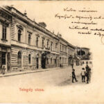 1899 (Vorläufer) Nyitra, Nitra; Telegdy utca, Engel Udvar, Bernstein Salamon üzlete, magyar címer. Iritzer Zsigmond kiadása / street, shops (r)