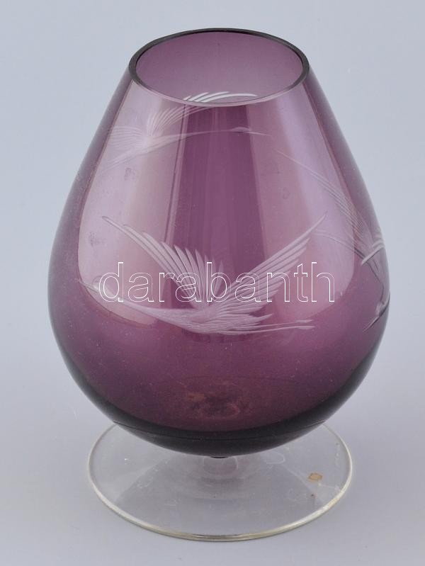 Lila darumadaras kristály váza, hibátlan, m: 18 cm