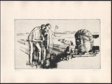 Benda Katalin (1939-): Gorsium. Rézkarc, papír, jelzett, 17x29,5 cm