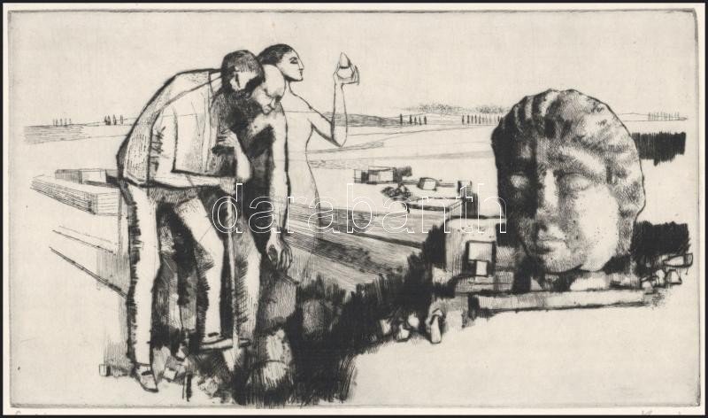 Benda Katalin (1939-): Gorsium. Rézkarc, papír, jelzett, 17x29,5 cm - Image 2