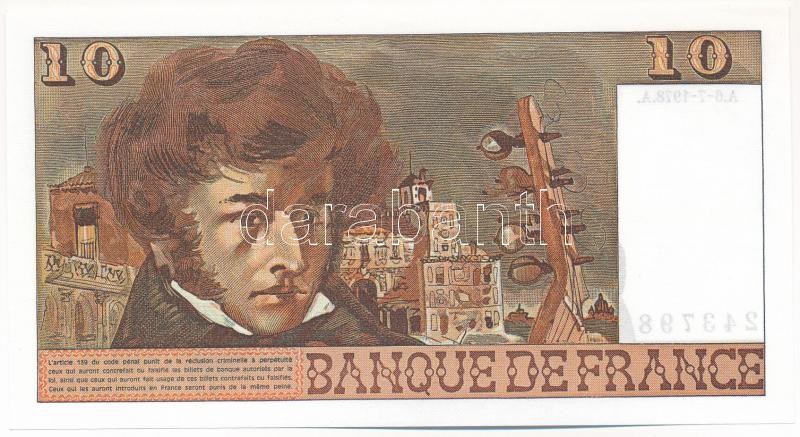 Franciaország 1978. 10Fr 'Berlioz', 'X.304 243798' T:I- France 1978. 10 Francs 'Berlioz', 'X.304 243798' C:AU Krause P#150c - Image 2