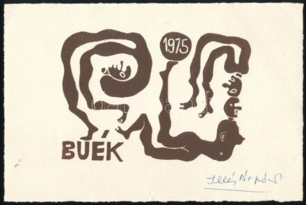 Illés Árpád (1908-1980): BÚÉK 1975. Linómetszet, papír, jelzett. Jobb felső sarkában törésnyomokkal. 12,5x19 cm