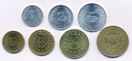 Tunézia 1960-2007. 1m-100m (7xklf) T:1-2 Tunisia 1960-2007. 1 Millieme - 100 Milliemes (7xdiff) C:UNC-XF