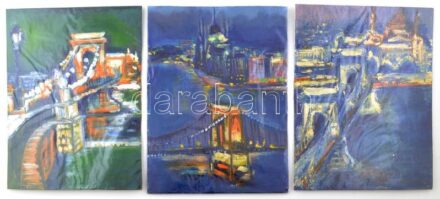 Darnó Éva (1980) Budapest 1-3. Olaj, karton. 3 db festmény. 40x30 cm