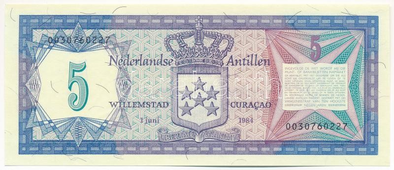 Holland Antillák 1984. 5G '0030760227' T:I,I- Netherlands Antilles 1984. 5 Gulden '0030760227' C:UNC,AU Krause P#15 - Image 2