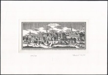 Feszt László, ifj. (1957-): Sabaria, 1991-95. Rézkarc, papír, jelzett, számozott (200/28). Lap bal felső sarkában törésnyommal. 11×22,5 cm