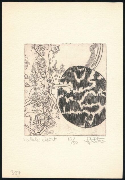 Stettner Béla (1928-1984): Valaki eltűnt. Rézkarc, papír, jelzett. Számozott (10/50). 11x9,5 cm.