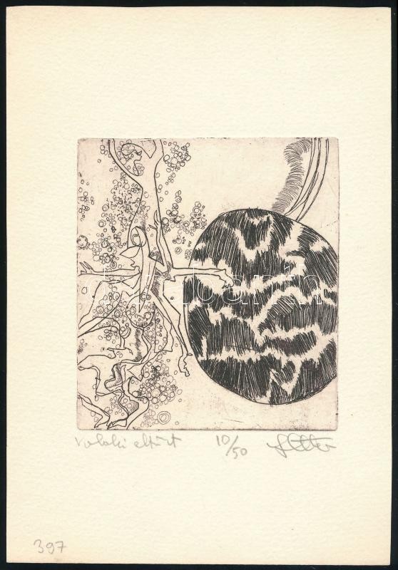Stettner Béla (1928-1984): Valaki eltűnt. Rézkarc, papír, jelzett. Számozott (10/50). 11x9,5 cm.