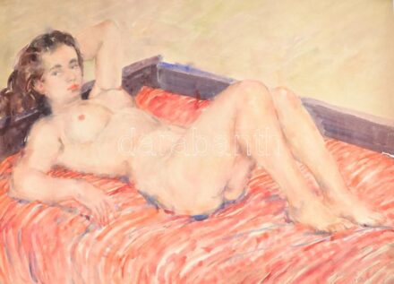 Erdei Sándor (1917-2002): Fekvő női akt. Akvarell, papír. Jelzett. Feltekerve. 72x97 cm