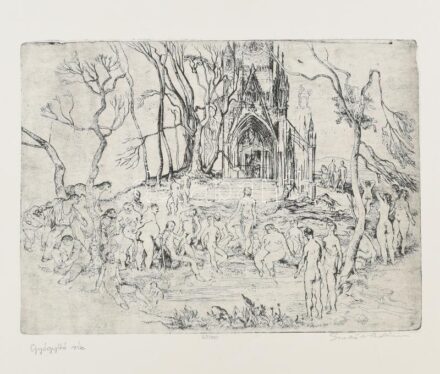 Szabó Vladimir (1905-1991): Gyógyító víz. Rézkarc, papír. Jelzett. Számozott (69/100). 22x30 cm