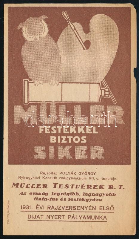 cca 1932 'Müller festékkel biztos siker', Müller Testvérek Rt. számolócédula, apró lapszéli sérüléssel
