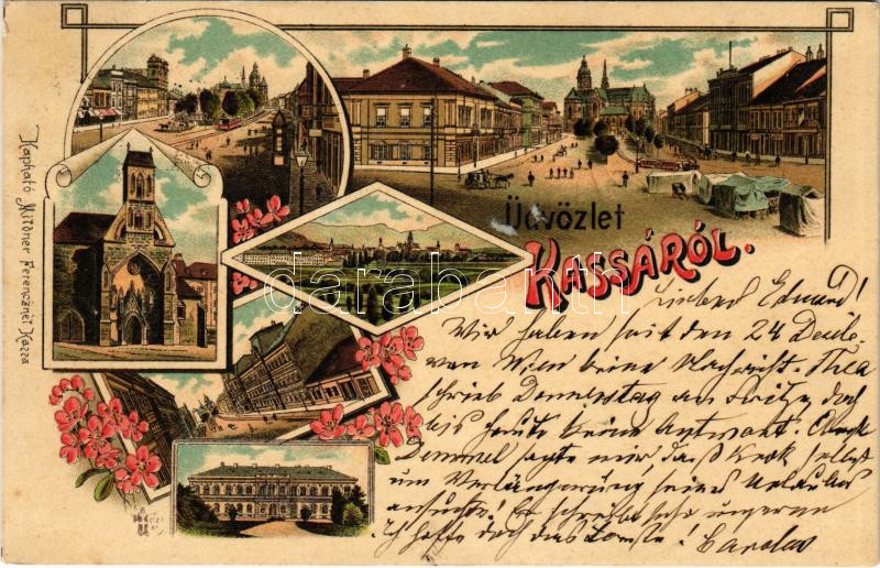 1898 (Vorläufer!) Kassa, Kosice; Kapható Mildner Ferencnél. Art Nouveau, floral, litho (fl)