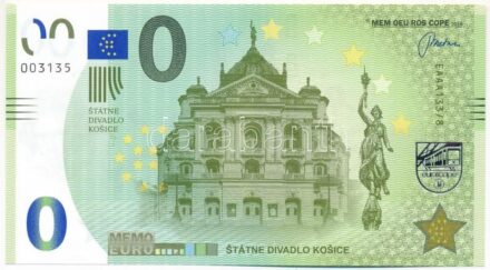 2018. 0E szuvenír bankjegy 'Kassai Állami Színház' T:I Slovakia 2018. 0 Euro souvenir banknote 'State Theatre of Kosice' C:UNC