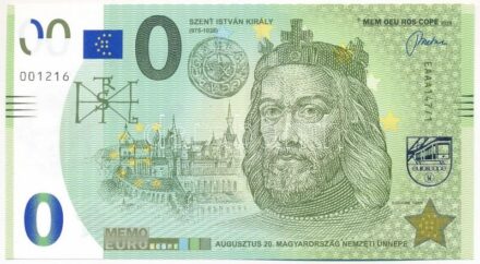 2020. 0E szuvenír bankjegy 'Szent István - Augusztus 20.' T:I Hungary 2020. 0 Euro souvenir banknote 'Saint Stephen - August 20' C:UNC