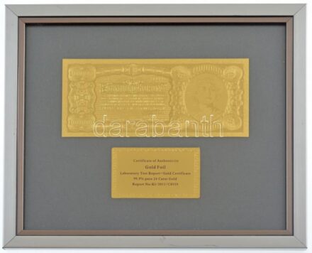 1923. 1.000.000K aranyozott, modern bankjegy replika, üvegezett keretben, tanúsítvánnyal T:I Hungary 1923. 1.000.000 Korona gold plated, modern banknote replica in glass frame with certificate C:UNC
