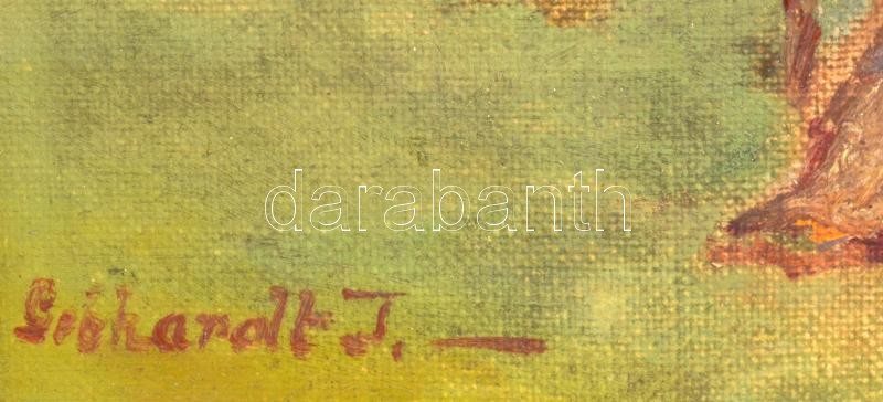 Gebhardt István (?-?), működött a XX. században: Kirándulók. Olaj, vászon. Jelzett. Javított. Dekoratív fa keretben. 40,5x50 cm - Image 2