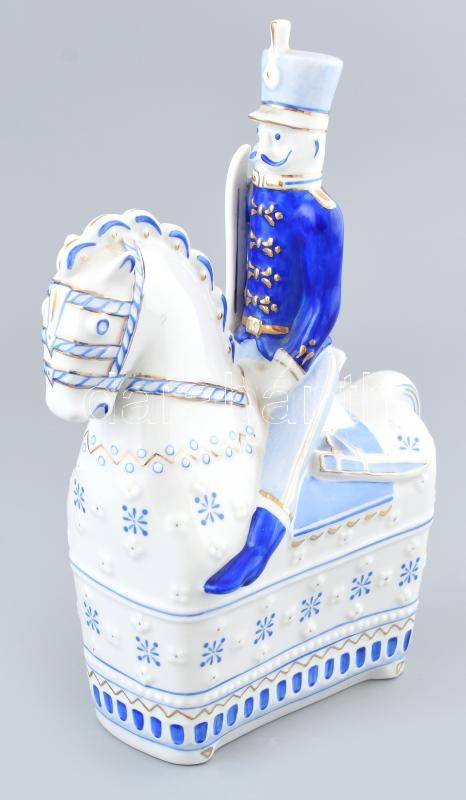 Hollóházi huszár. Kézzel festett, jelzett, hibátlan 28 cm