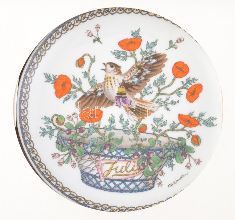 Hutschenreuther porcelán dísztányér, 12 db, Ole Winther terve, madarak, matricás, jelzett, eredeti dobozban, hibátlan , d: 16 cm - Image 3