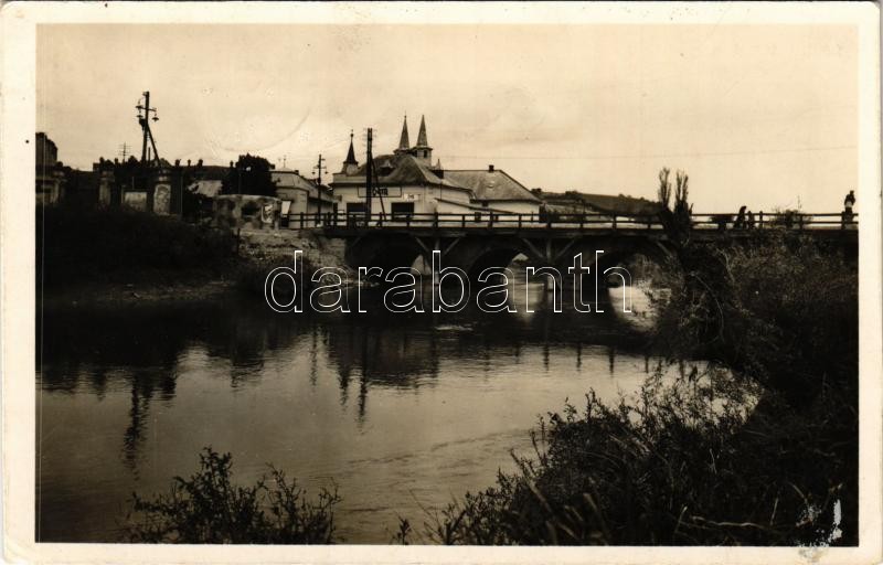1944 Ipolyság, Sahy; Ipoly részlet, híd, Cikta üzlet, betonbunker. Polgár I. kiadása / Ipel riverside, bridge, shop, concrete bunker (Rb)