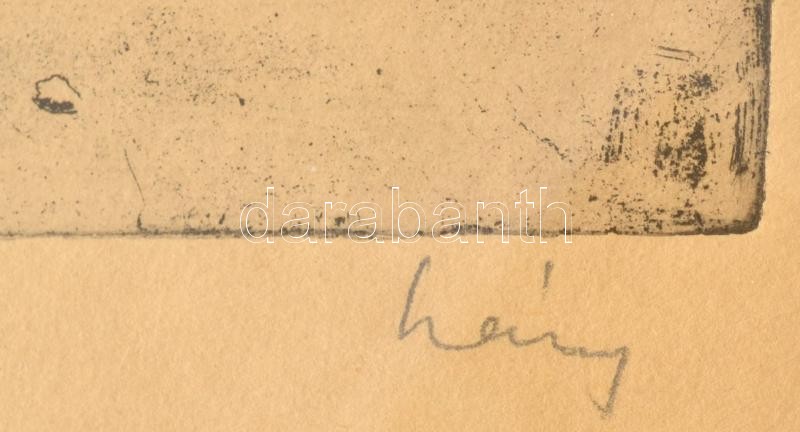 Láng Rudolf (1904-1991). Alakok. Rézkarc, papír, jelzett, üvegezett fakeretben, 22×17 cm - Image 2