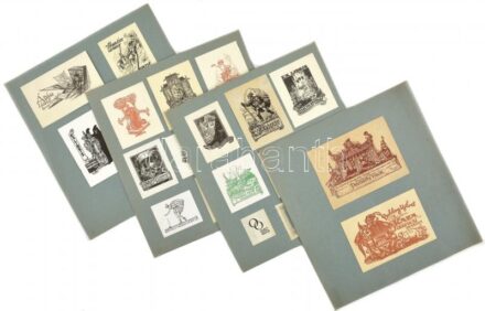 Haranghy Jenő (1894-1951): 25 db klf. ex libris és kisgrafika, klf. technika, papír, többségében jelzett a grafikán, 4 db papírra kasírozva, helyenként kissé sérült, vegyes méretben