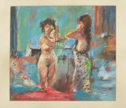 Tóth Gábor (?-): Női akt. Pasztell, papír, jelzett, paszpartuban, 29×32 cm