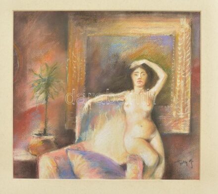 Tóth Gábor (?-): Női ülő akt. Pasztell, papír, jelzett, paszpartuban, 29×32 cm