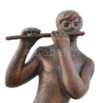 Nagy János: Furulyázó fiú akt 1958. Bronzírozott műgyanta. Jelzett. Furulyája ragasztott. m: 26 cm - Image 4