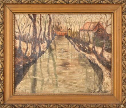 Tipary Dezső jelzéssel: Téli táj. Olaj, vászon. Dekoratív, kissé sérült fakeretben, 30x35 cm