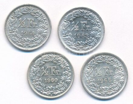 Svájc 1960-1966. 1/2Fr Ag (4xklf) T:2 patina Switzerland 1960-1966. 1/2 Franc Ag (4xdiff) C:XF patina Krause KM#23