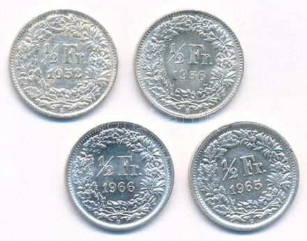 Svájc 1952-1966. 1/2Fr Ag (4xklf) T:1--2- patina Switzerland 1952-1966. 1/2 Franc Ag (4xdiff) C:AU-VF patina Krause KM#23