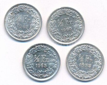Svájc 1953-1965. 1/2Fr Ag (4xklf) T:2,2- patina Switzerland 1953-1965. 1/2 Franc Ag (4xdiff) C:XF,VF patina Krause KM#23
