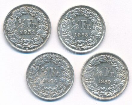 Svájc 1944-1959. 1/2Fr Ag (4xklf) T:2,2- patina Switzerland 1944-1959. 1/2 Franc Ag (4xdiff) C:XF,VF patina Krause KM#23